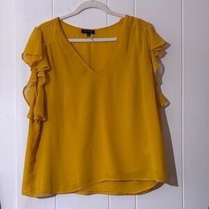 1. State Women's Mustard Ruffle Sleeve Blouse